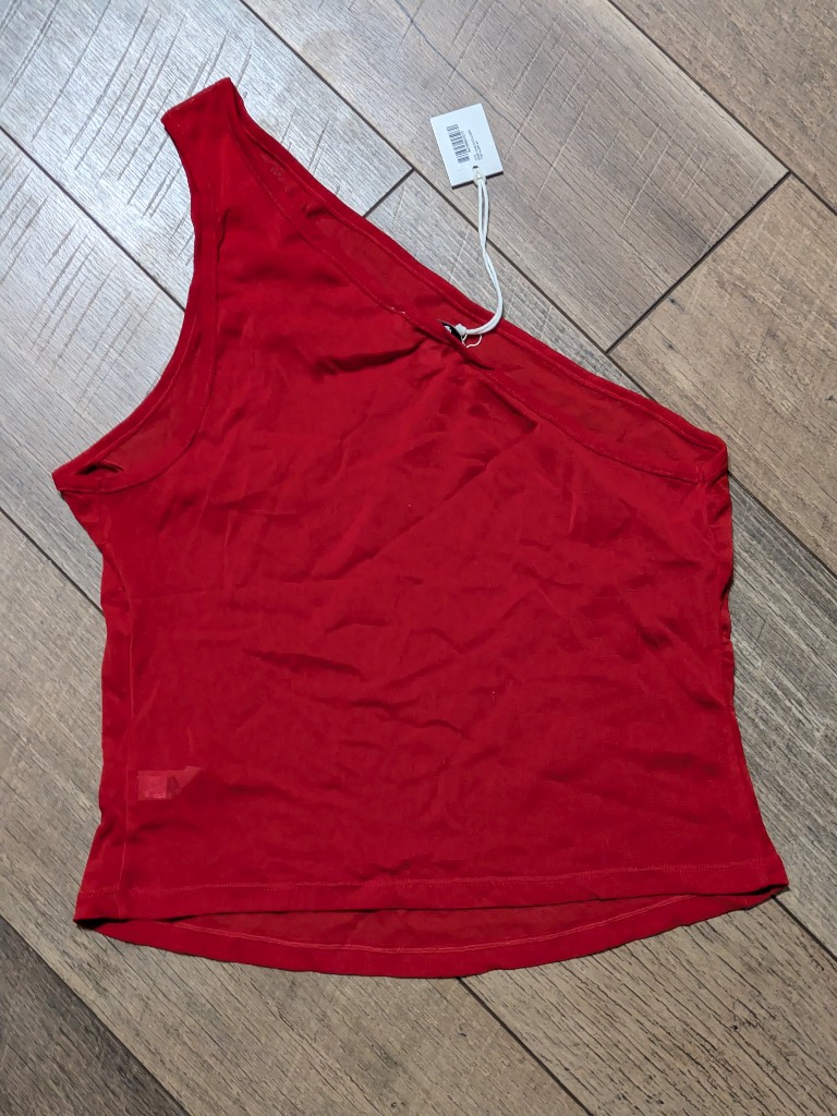 Nwt Khy Kylie Jenner Mesh One Shoulder Top Red Aurr Asymmetric Plus Size 2x New — image 2 of 8